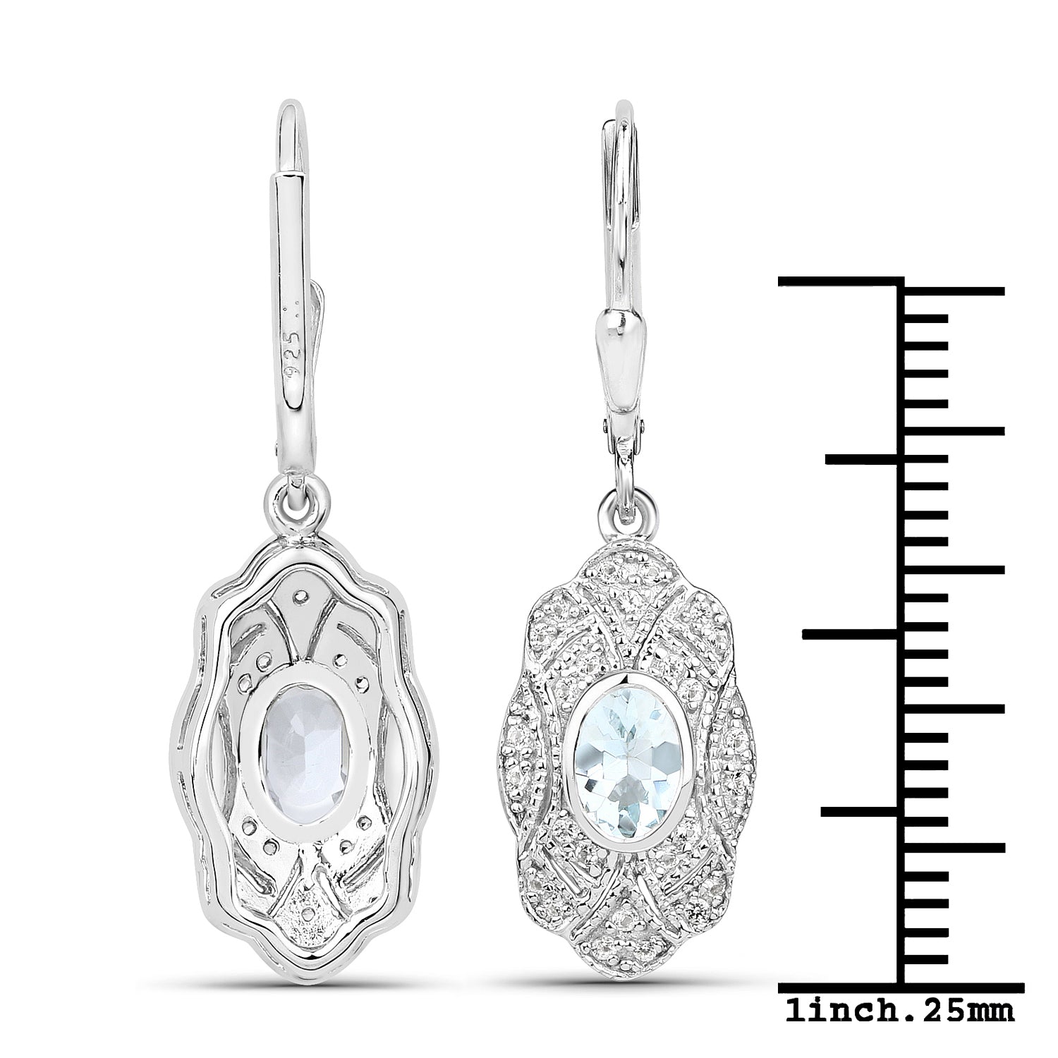 0.96 Carat Genuine Aquamarine and White Topaz .925 Sterling Silver Earrings  DestGlow