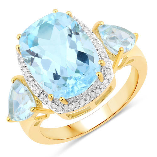 8.23 Carat Genuine Blue Topaz and White Diamond .925 Sterling Silver Ring by Bids.com