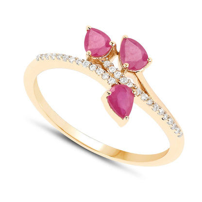 0.68 Carat Genuine Ruby and White Diamond 14K Yellow Gold Ring  DestGlow