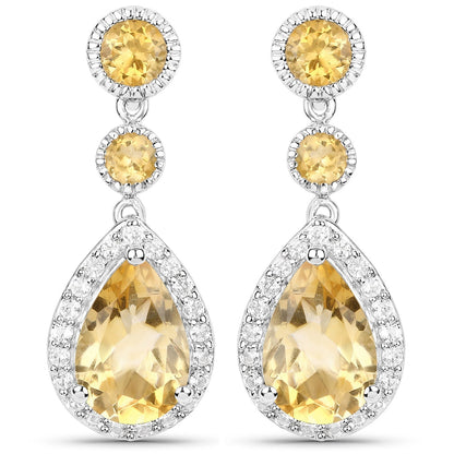 7.06 Carat Genuine Citrine and White Topaz .925 Sterling Silver Earrings  DestGlow