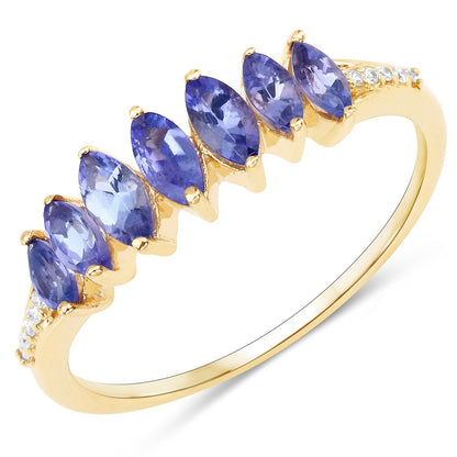 0.76 Carat Genuine Tanzanite and White Diamond 14K Yellow Gold Ring  DestGlow