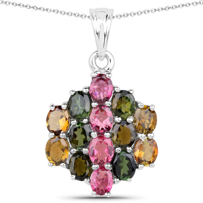 4.34 Carat Genuine Pink Tourmaline, Green Tourmaline &amp; Brown Tourmaline .925 Sterling Silver Pendant by Bids.com