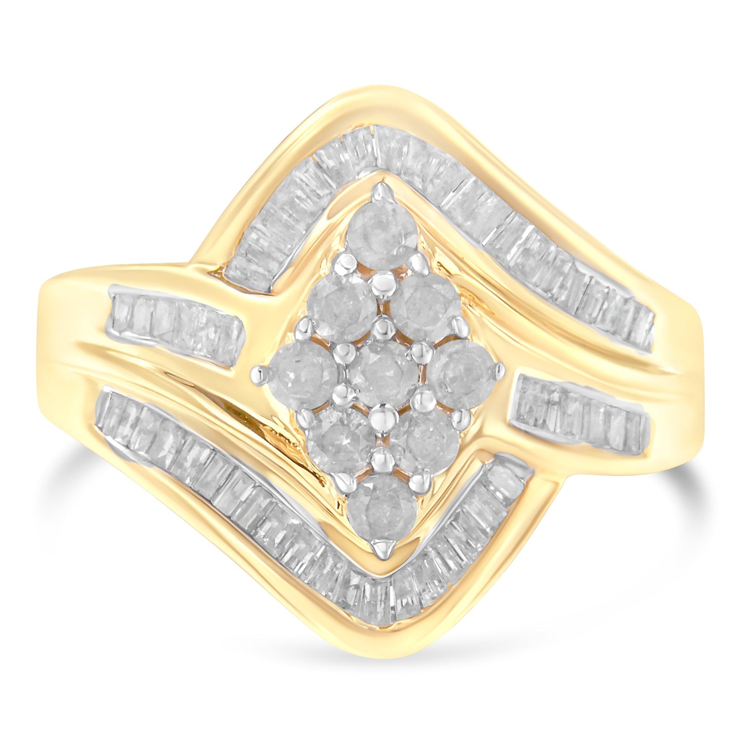 10K Yellow Gold Diamond Bypass Cluster Ring (1 Cttw, I-J Color, I2-I3 Clarity) - Size 7 by Bids.com