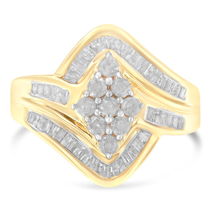 10K Yellow Gold Diamond Bypass Cluster Ring (1 Cttw, I-J Color, I2-I3 Clarity) - Size 7 by Bids.com