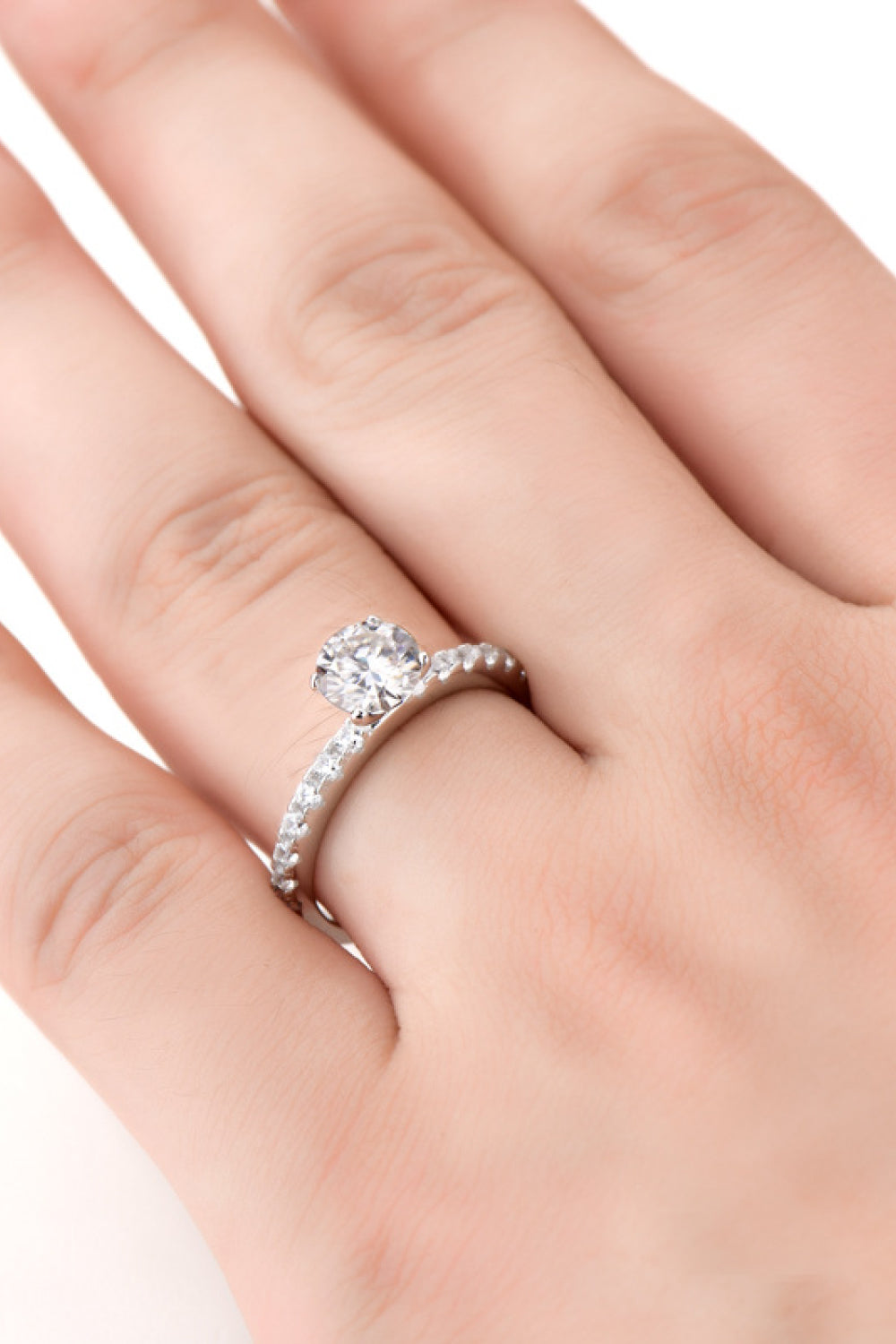 Brilliant Round Cut Sparkala™ Platinum-Plated Side Stone Ring by Sparkala
