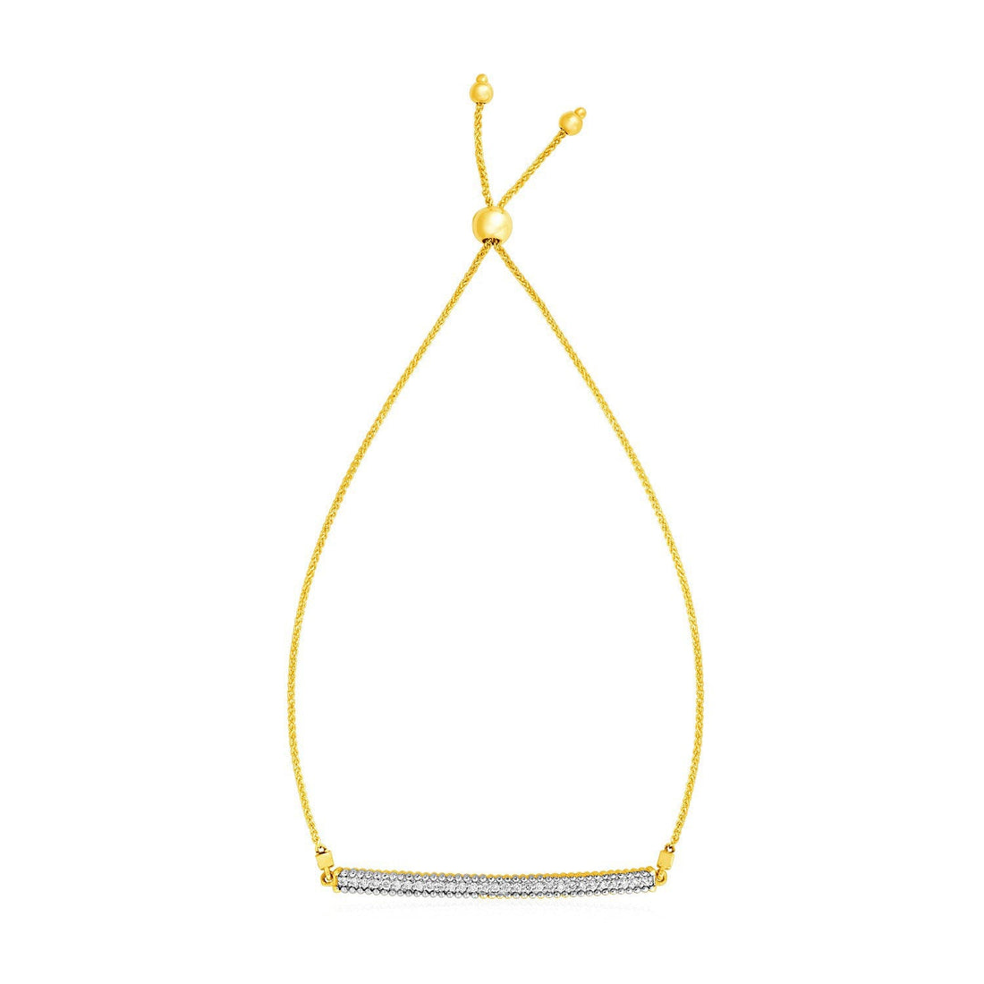 14k Yellow Gold Adjustable Bracelet with Textured Bar and Diamonds by Bids.com