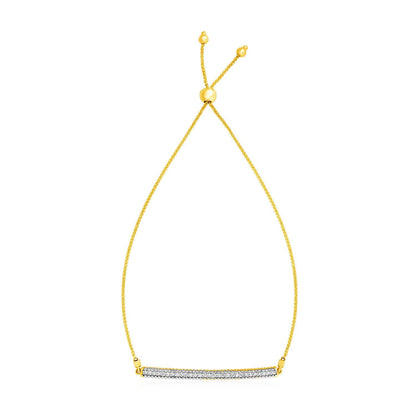 14k Yellow Gold Adjustable Bracelet with Textured Bar and Diamonds by Bids.com