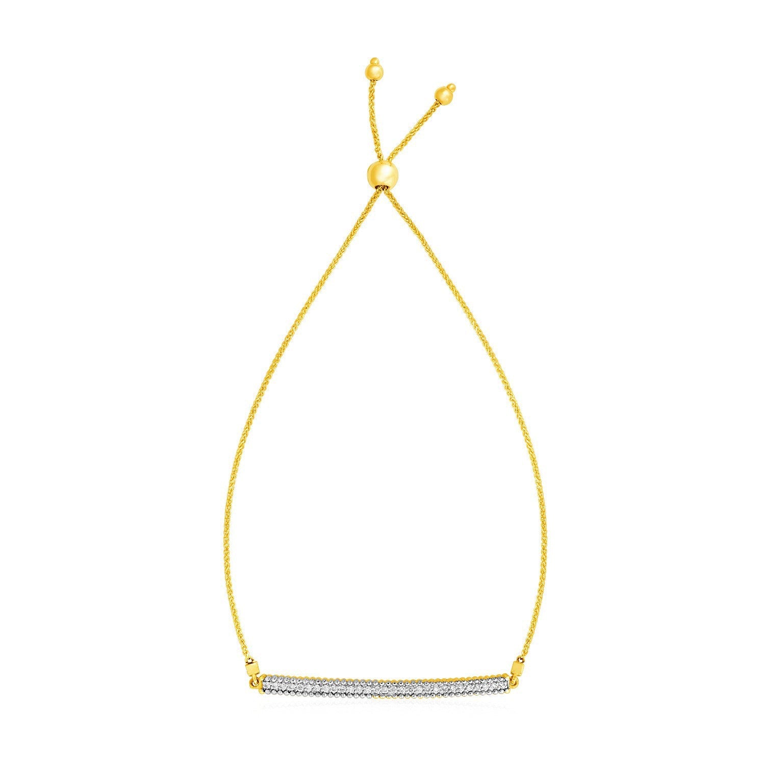 14k Yellow Gold Adjustable Bracelet with Textured Bar and Diamonds by Bids.com