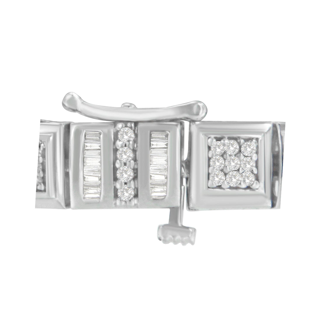 10K White Gold Round and Baguette Cut Diamond Bracelet (2.00 cttw, H-I Color, I2-I3 Clarity) by Bids.com