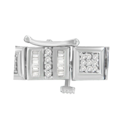 10K White Gold Round and Baguette Cut Diamond Bracelet (2.00 cttw, H-I Color, I2-I3 Clarity) by Bids.com