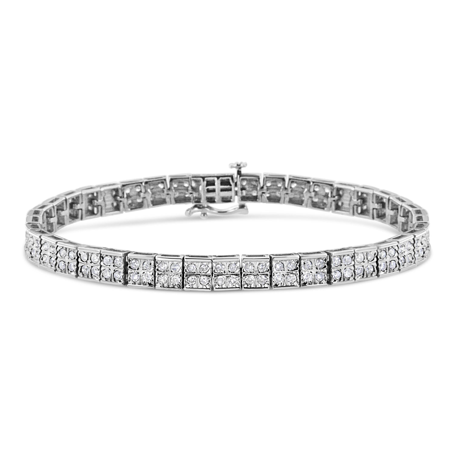 .925 Sterling Silver 2 Cttw Prong Set Round-Cut Diamond 4 Stone Box Link Bracelet (I-J Color, I3 Clarity) - 7.25" by Bids.com
