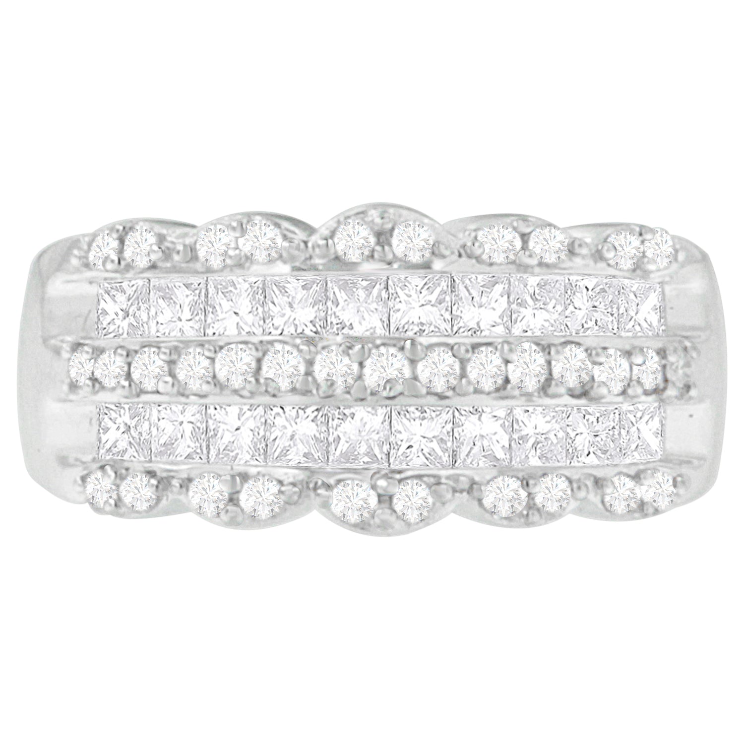 14K White Gold 1 1/7ct. TDW Round and Princess-Cut Diamond Ring(H-I, SI2-I1) by Bids.com