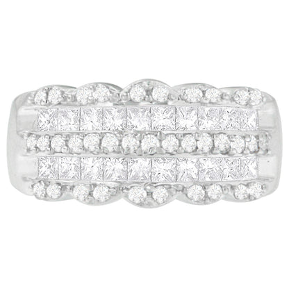 14K White Gold 1 1/7ct. TDW Round and Princess-Cut Diamond Ring(H-I, SI2-I1) by Bids.com