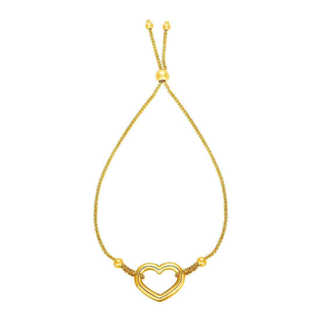 Adjustable Bracelet with Shiny Open Heart in 14k Yellow Gold by Bids.com