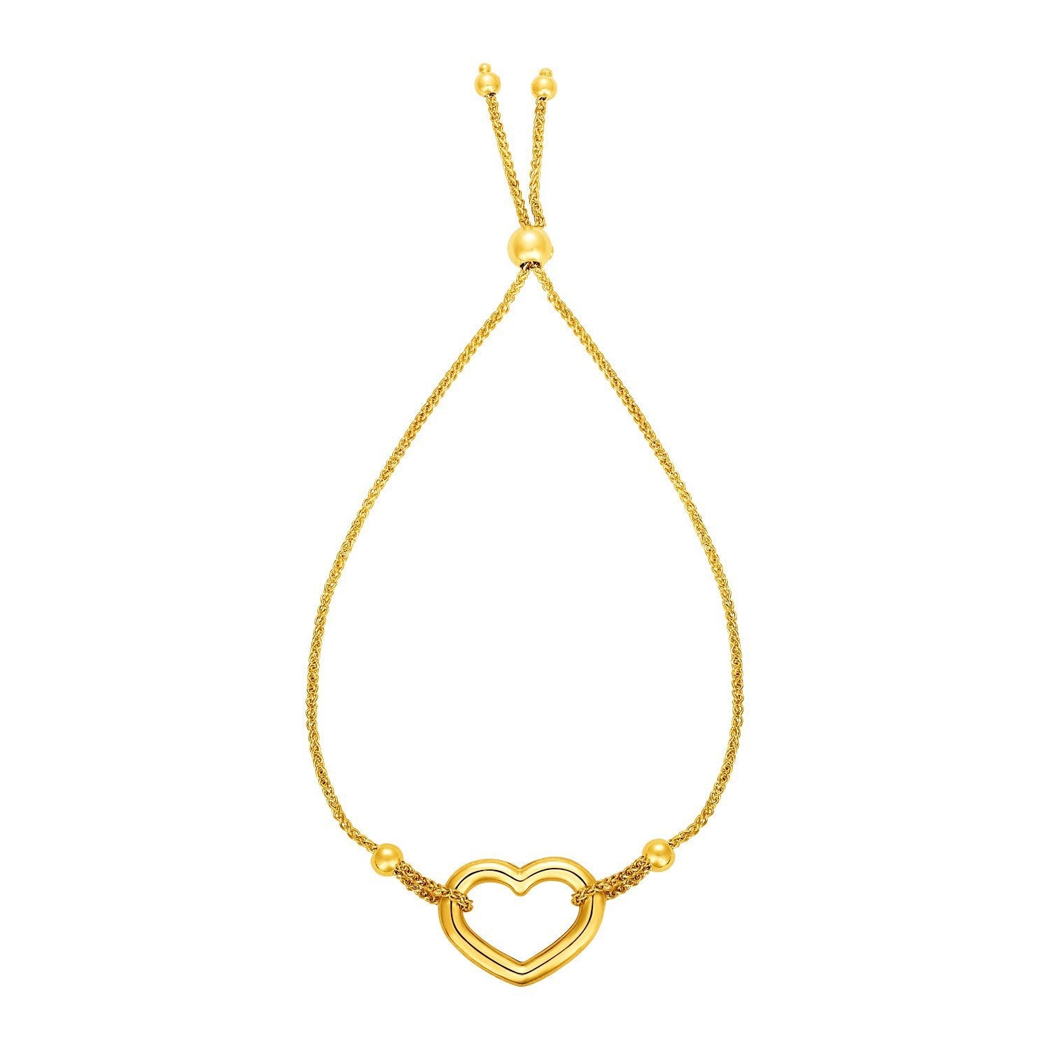 Adjustable Bracelet with Shiny Open Heart in 14k Yellow Gold by Bids.com