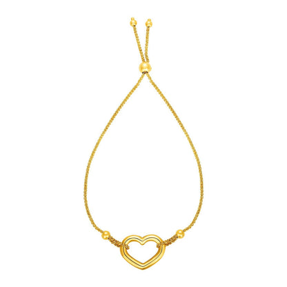 Adjustable Bracelet with Shiny Open Heart in 14k Yellow Gold by Bids.com