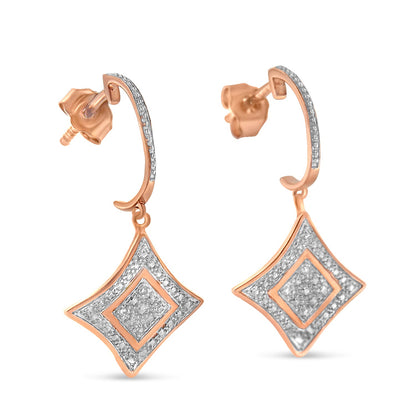 10K Rose Gold Plated Sterling Silver Round Cut Diamond Cushion Dangle Earrings (0.04 cttw, H-I Color, I2-I3 Clarity) by Bids.com