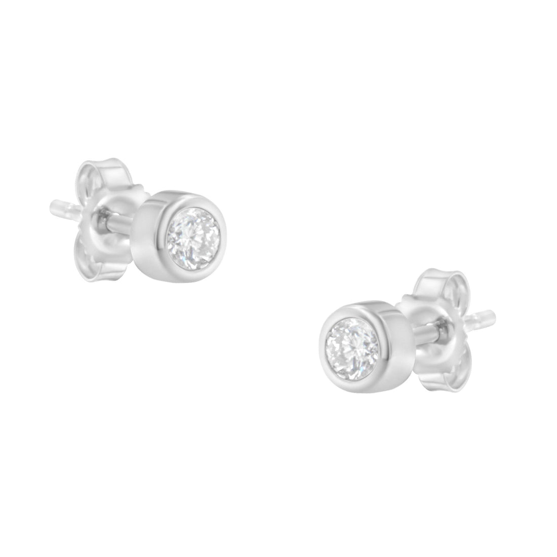 10K White Gold 1/5 Cttw Round Brilliant-Cut Near Colorless Diamond Bezel-Set Stud Earrings (H-I Color, I1-I2 Clarity) by Bids.com