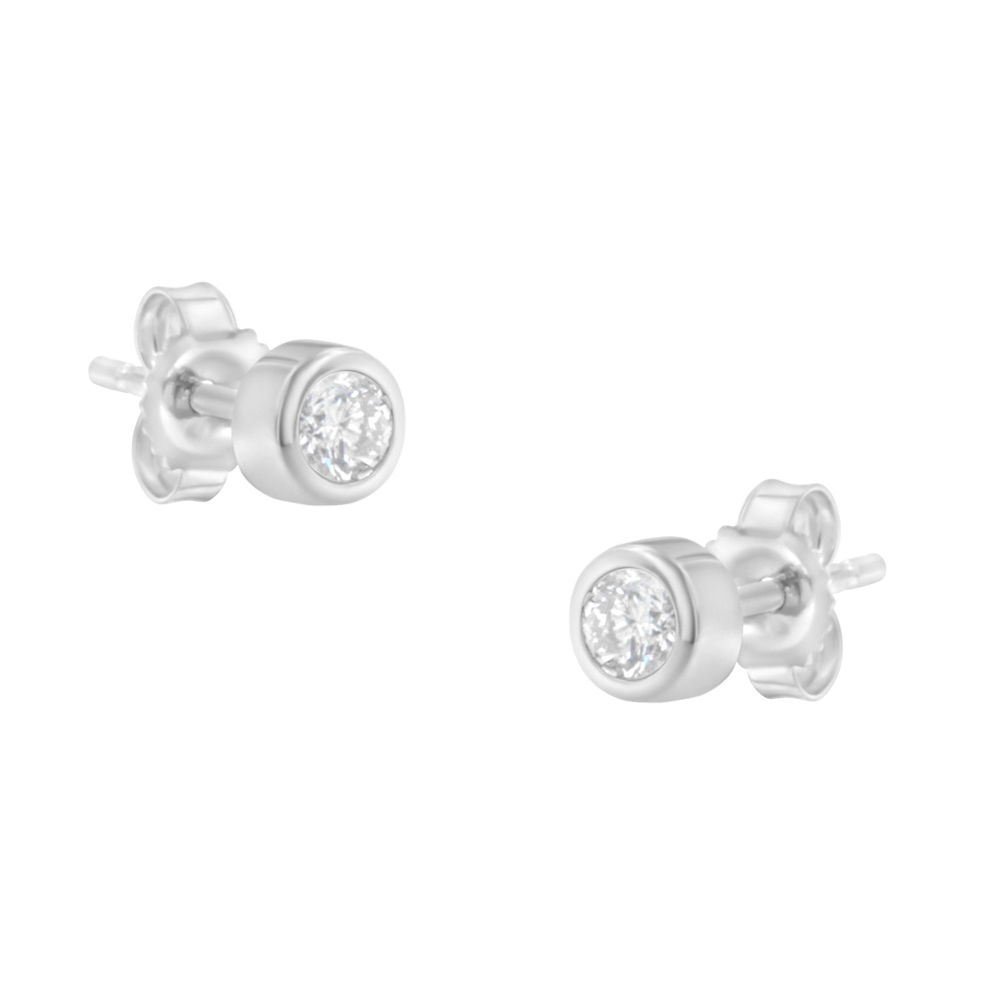 10K White Gold 1/5 Cttw Round Brilliant-Cut Near Colorless Diamond Bezel-Set Stud Earrings (H-I Color, I1-I2 Clarity) by Bids.com