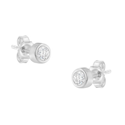 10K White Gold 1/5 Cttw Round Brilliant-Cut Near Colorless Diamond Bezel-Set Stud Earrings (H-I Color, I1-I2 Clarity) by Bids.com