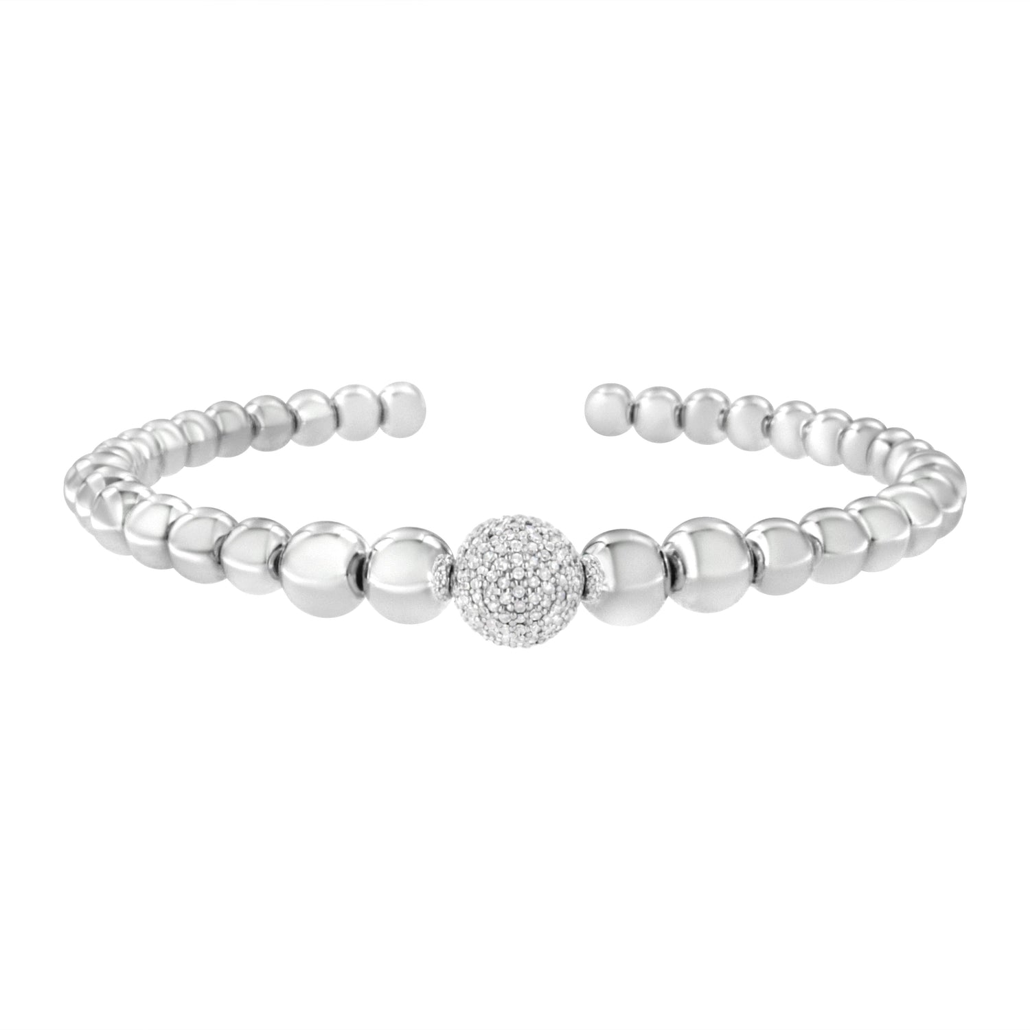 .925 Sterling Silver 1/6 Cttw Diamond Rondelle Graduated Ball Bead Cuff Bangle Bracelet (I-J color, I2-I3 clarity) - Fits wrists up to 7 1/2 inches by Bids.com