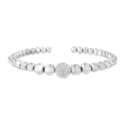 .925 Sterling Silver 1/6 Cttw Diamond Rondelle Graduated Ball Bead Cuff Bangle Bracelet (I-J color, I2-I3 clarity) - Fits wrists up to 7 1/2 inches by Bids.com