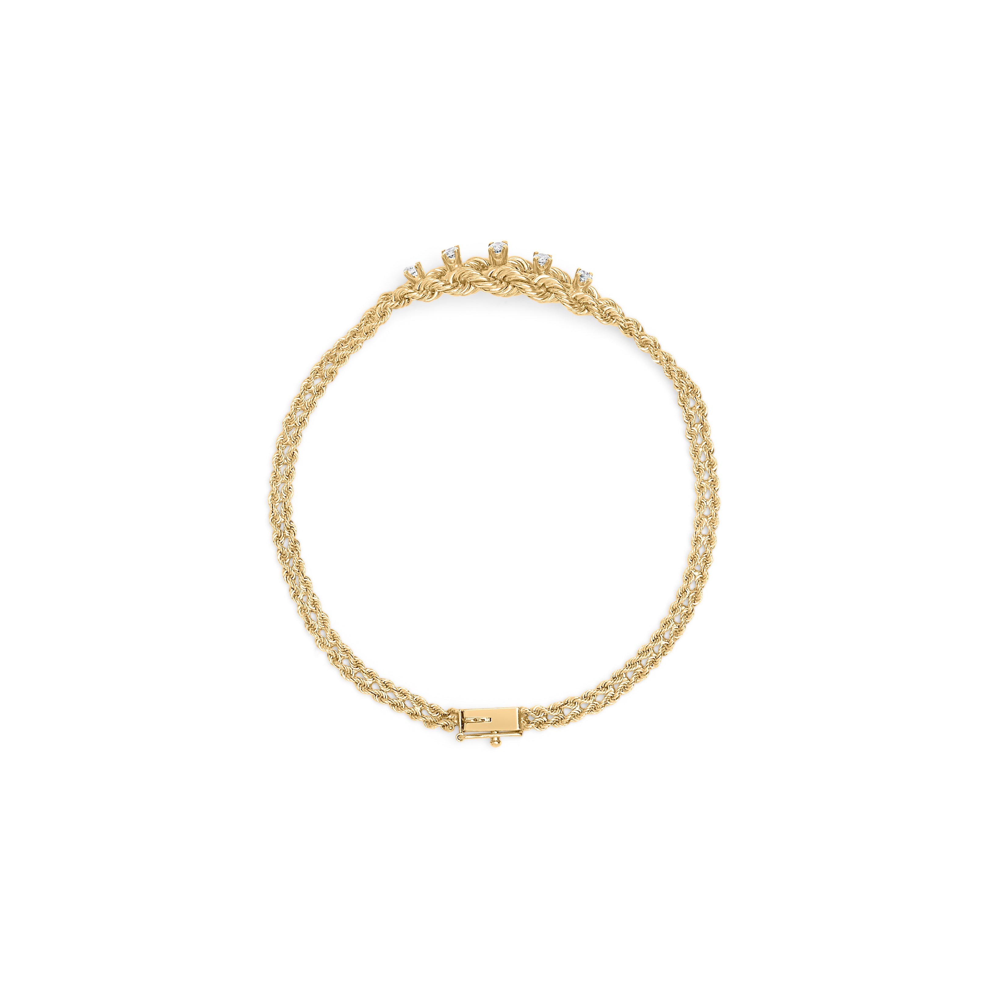 10K Yellow Gold 1/4 Cttw Round-Cut Diamond Basket Weave Rope Chain Style 7" Bracelet (H-I Color, I1-I2 Clarity) by Bids.com