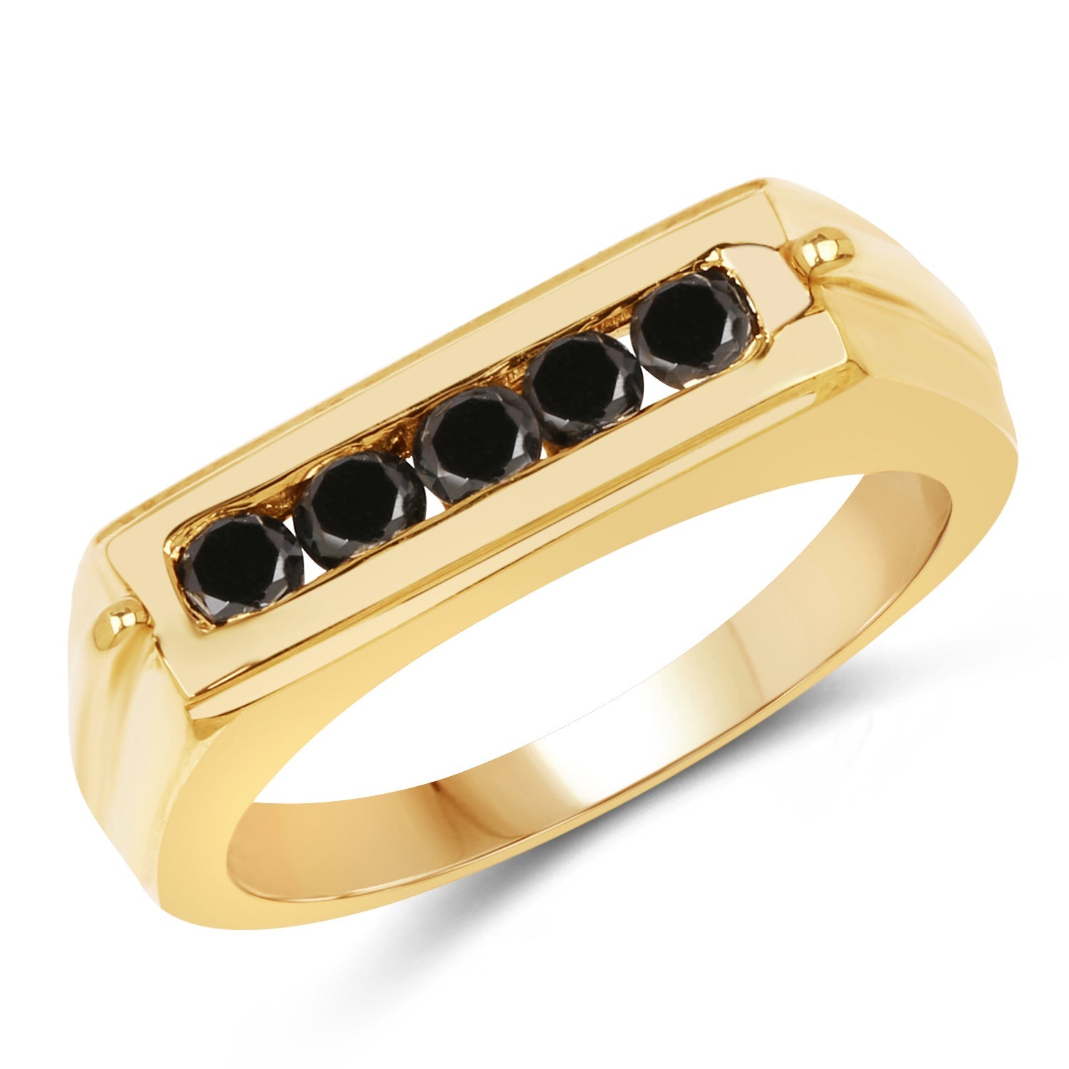 14K Yellow Gold Plated 0.50 Carat Genuine Black Diamond .925 Sterling Silver Ring by Bids.com