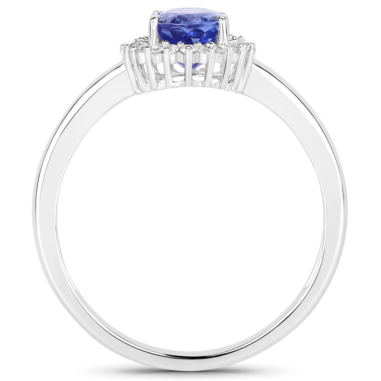0.86 Carat Genuine Tanzanite and White Diamond 14K White Gold Ring  DestGlow