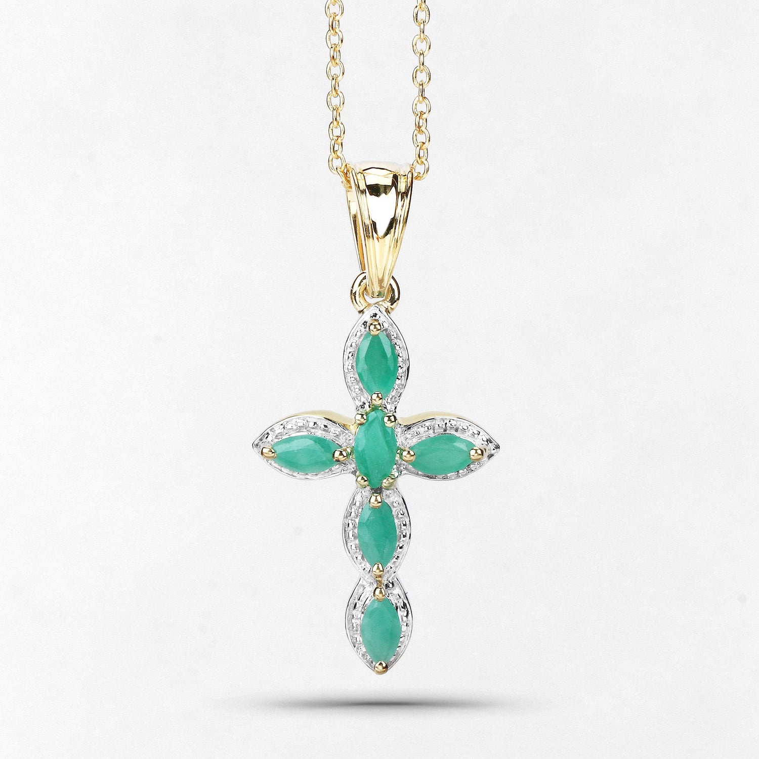 18K Yellow Gold Plated 0.84 Carat Genuine Emerald .925 Sterling Silver Pendant by Bids.com