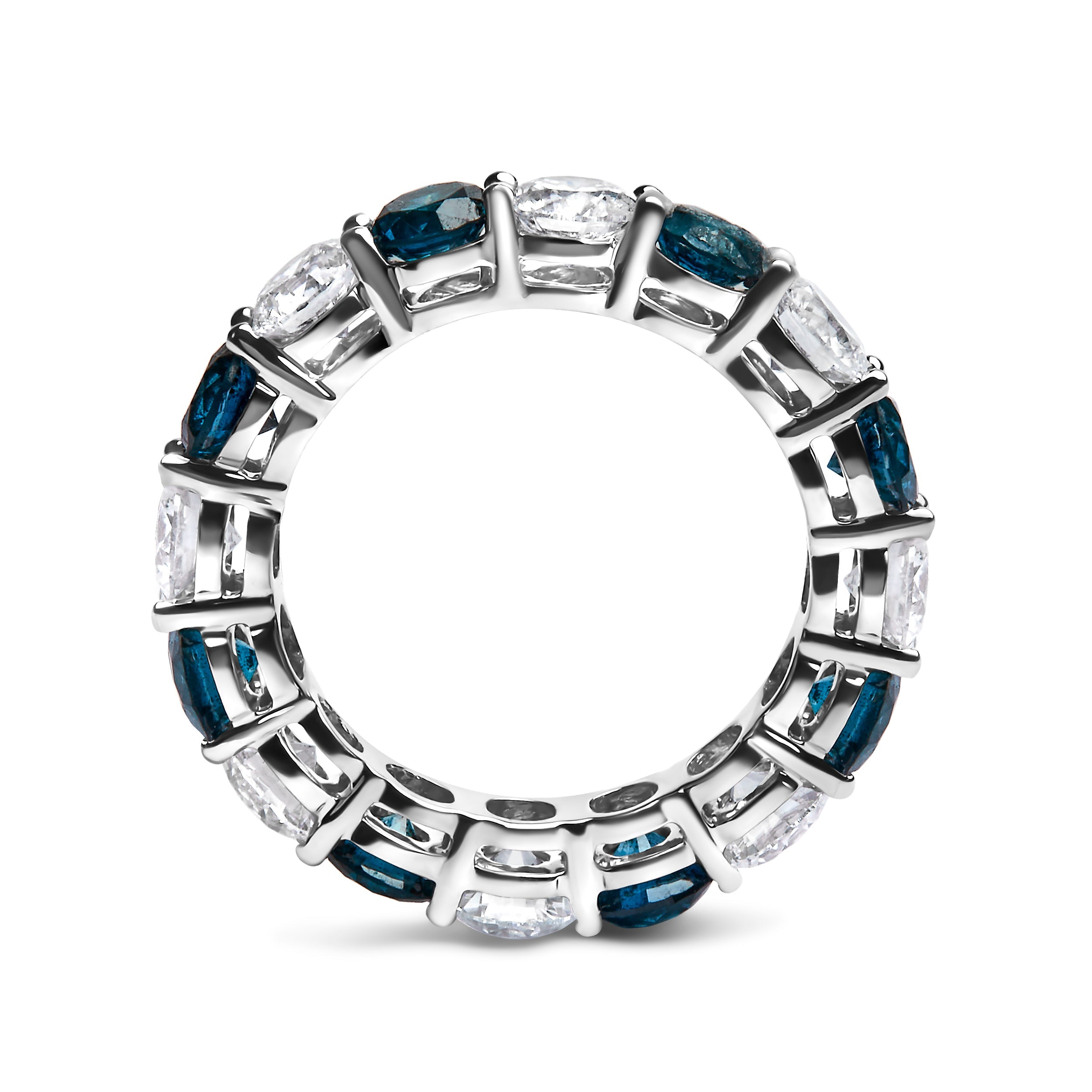 14K White Gold 6 1/4 Cttw Alternating Lab-Grown White and Natural Treated Blue Diamond Eternity Band Ring (F-G Color, VS1-VS2 Clarity) by Bids.com