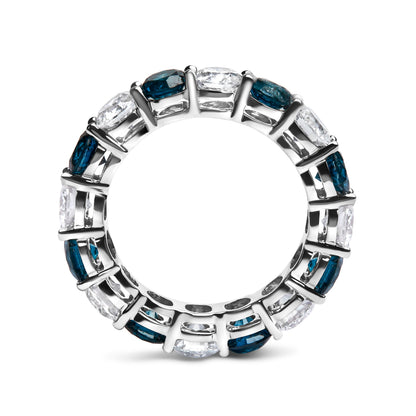 14K White Gold 6 1/4 Cttw Alternating Lab-Grown White and Natural Treated Blue Diamond Eternity Band Ring (F-G Color, VS1-VS2 Clarity) by Bids.com