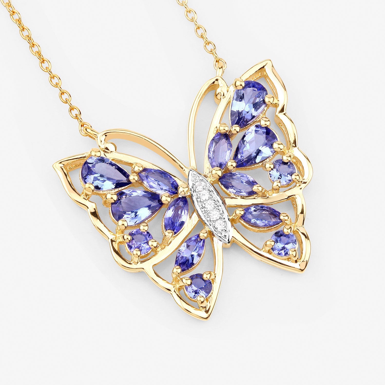 2.76 Carat Genuine Tanzanite and White Zircon .925 Sterling Silver Necklace by Bids.com