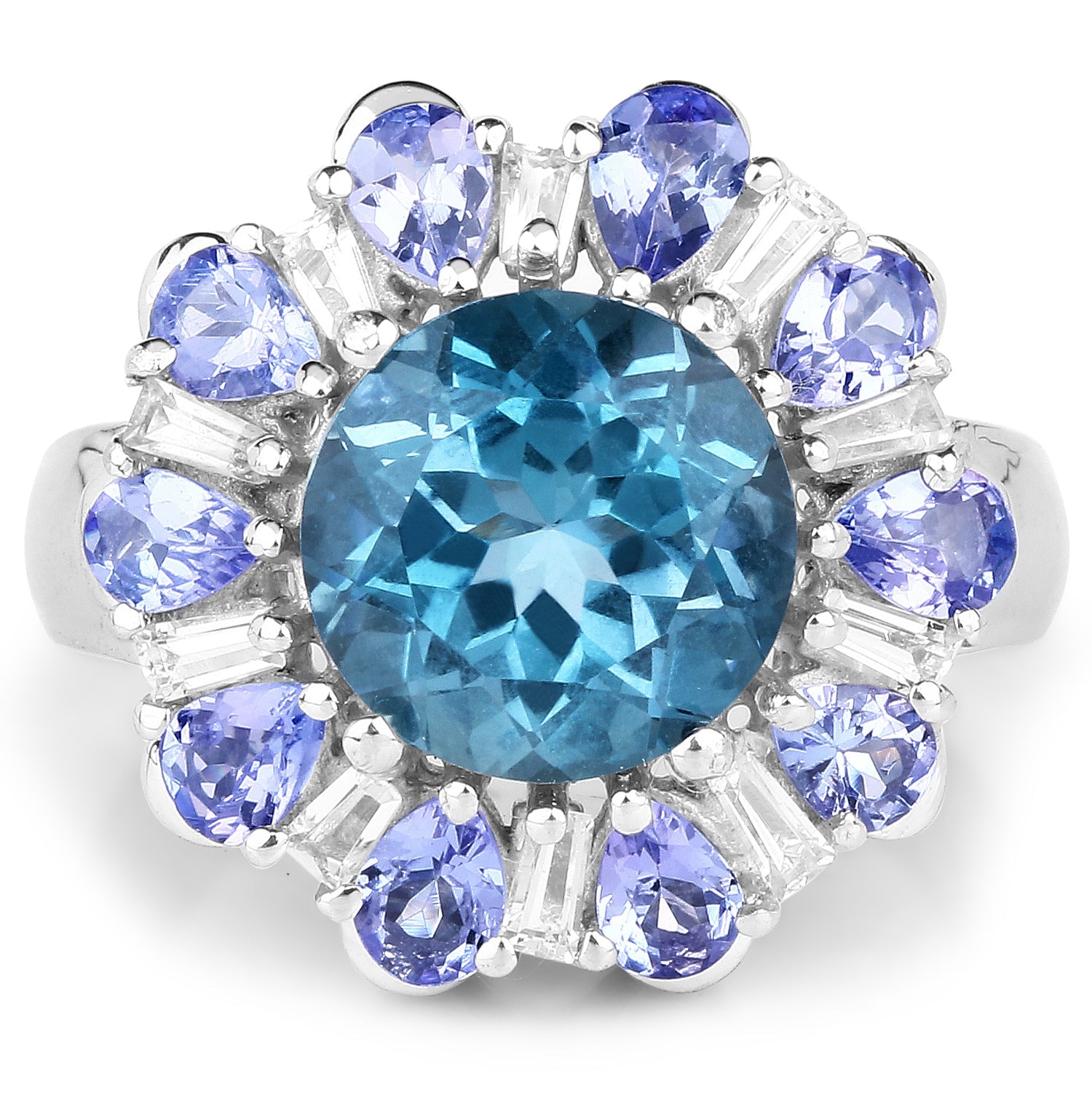 6.19 Carat Genuine London Blue Topaz, Tanzanite &amp; White Topaz .925 Sterling Silver Ring by Bids.com