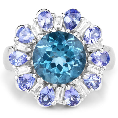 6.19 Carat Genuine London Blue Topaz, Tanzanite &amp; White Topaz .925 Sterling Silver Ring by Bids.com