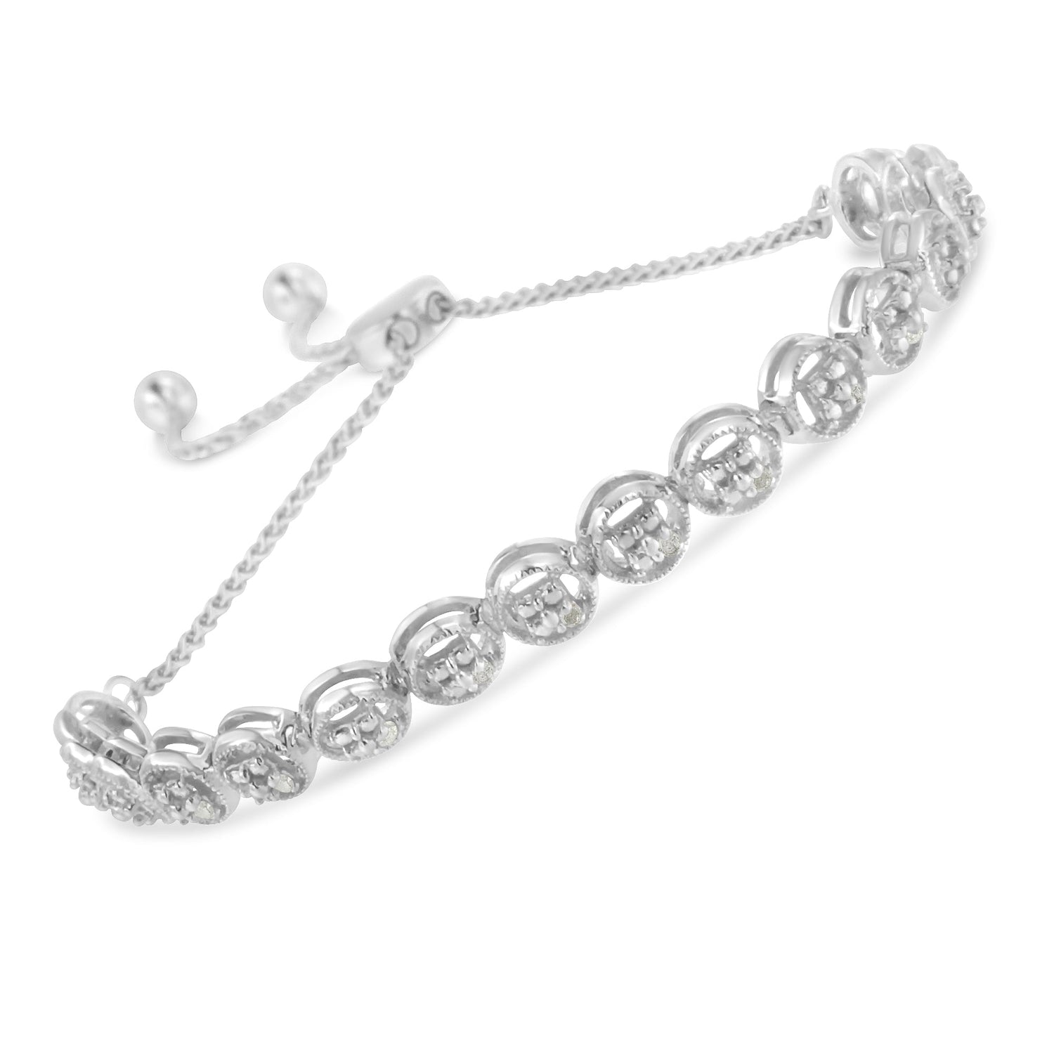 .925 Sterling Silver 1/10 Cttw Round Diamond Bolo Bracelet (I-J Color, I3 Clarity) by Bids.com