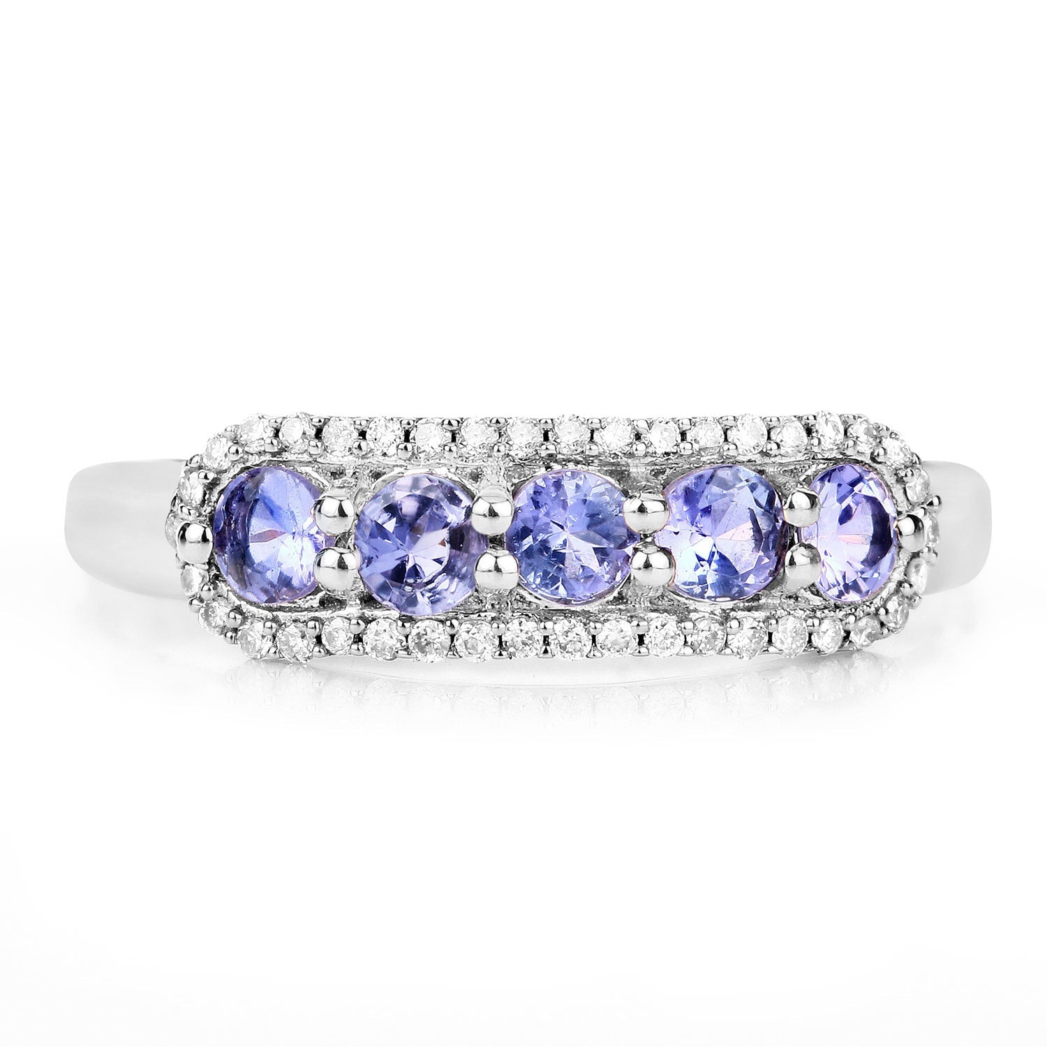 0.61 Carat Genuine Tanzanite and White Diamond 14K White Gold Ring by Bids.com