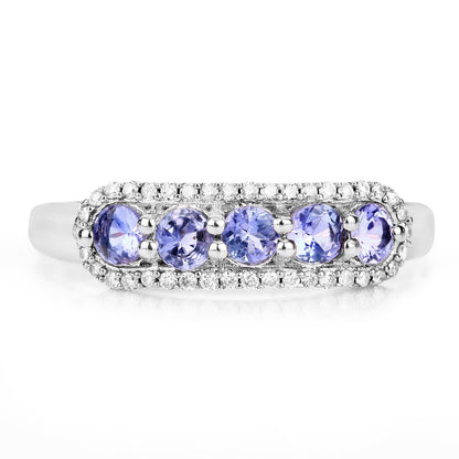 0.61 Carat Genuine Tanzanite and White Diamond 14K White Gold Ring by Bids.com