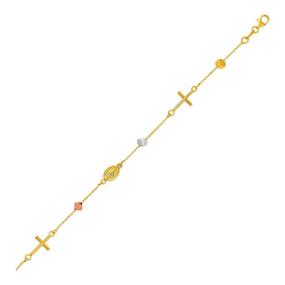 14k Tri Color Gold Bracelet with Crosses Cubes and Medallions by Bids.com