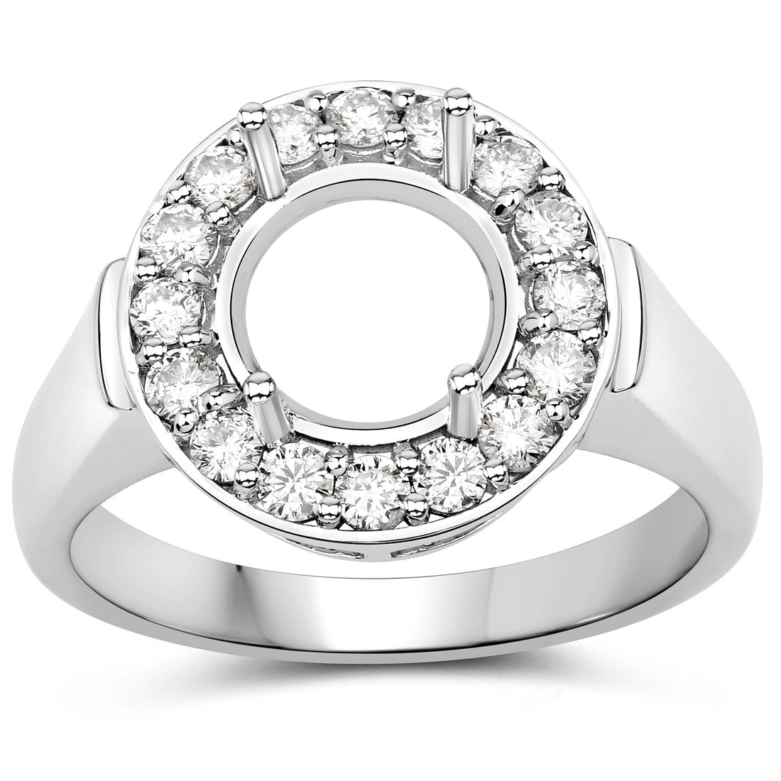 0.48 Carat Genuine White Diamond 14K White Gold Semi Mount Ring - holds 8.00mm Round Gemstone by Bids.com