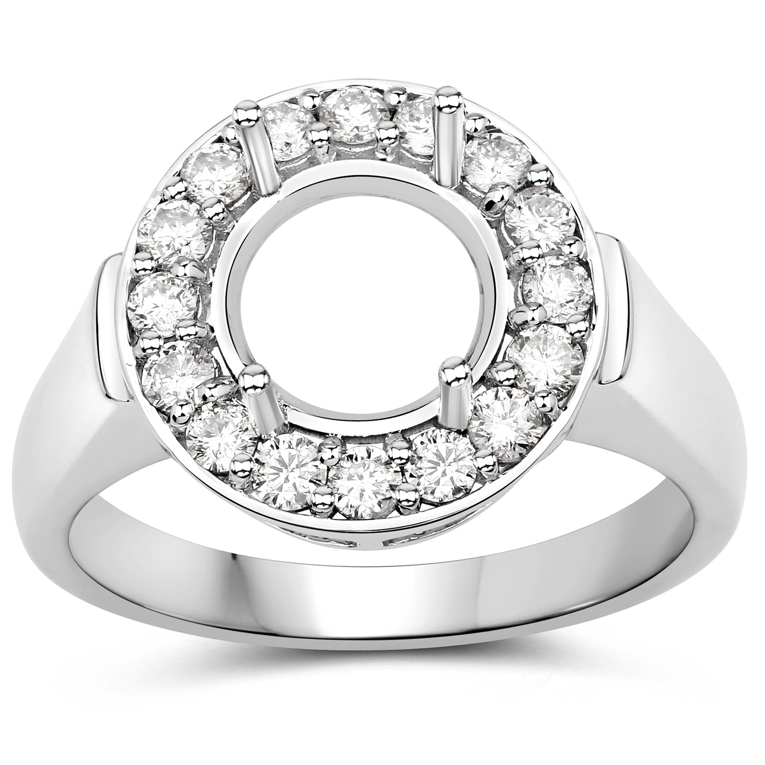 0.48 Carat Genuine White Diamond 14K White Gold Semi Mount Ring - holds 8.00mm Round Gemstone by Bids.com