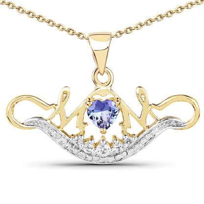 14K Yellow Gold Plated 0.62 Carat Genuine Tanzanite and White Topaz .925 Sterling Silver Pendant by Bids.com