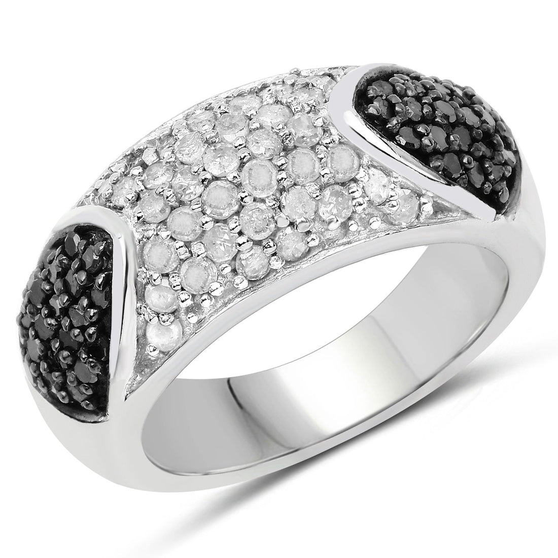 0.99 Carat Genuine Black Diamond and White Diamond .925 Sterling Silver Ring by Bids.com