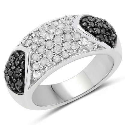 0.99 Carat Genuine Black Diamond and White Diamond .925 Sterling Silver Ring by Bids.com
