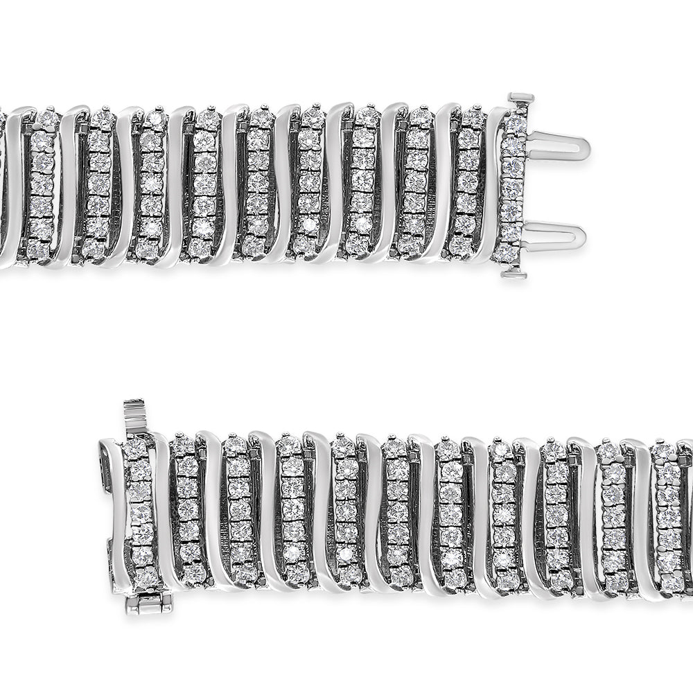 .925 Sterling Silver 8 1/2 Cttw Diamond 7 Row Chevron "S" Curved Link Tennis Bracelet (I-J color, I1-I2 clarity) - 7.25" by Bids.com