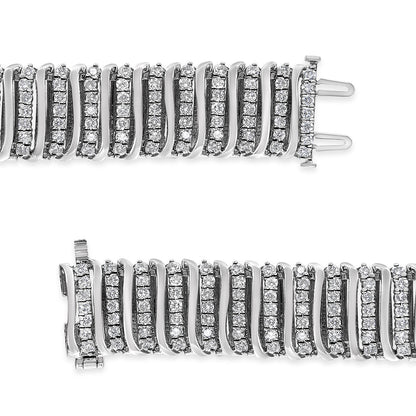.925 Sterling Silver 8 1/2 Cttw Diamond 7 Row Chevron "S" Curved Link Tennis Bracelet (I-J color, I1-I2 clarity) - 7.25" by Bids.com