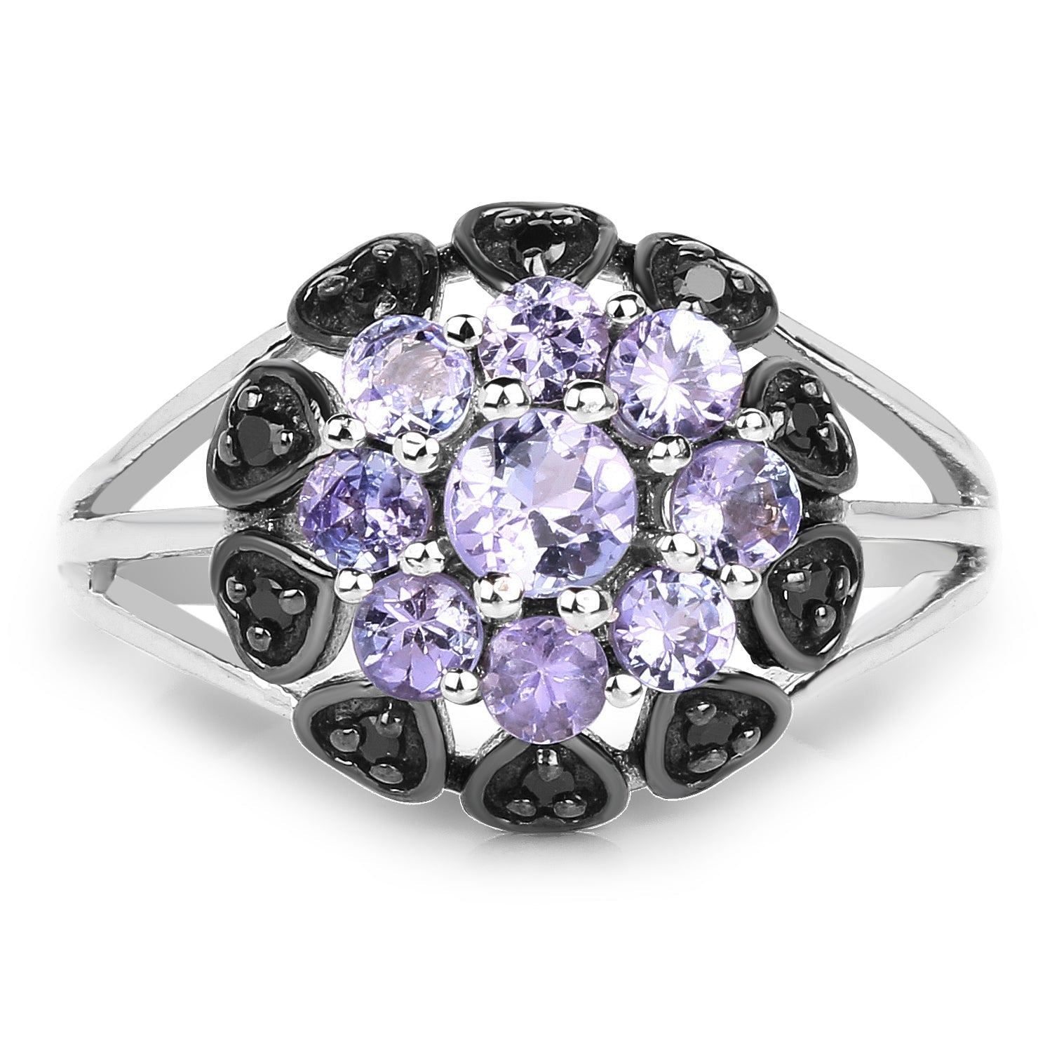 1.18 Carat Genuine Tanzanite and Black Spinel .925 Sterling Silver Ring by Bids.com