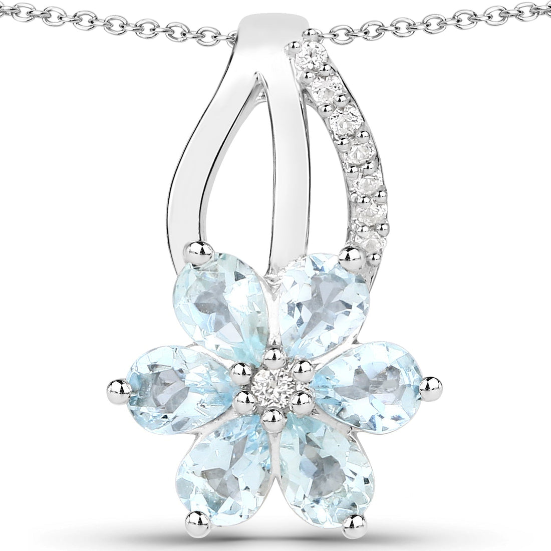 0.78 Carat Genuine Aquamarine and White Topaz .925 Sterling Silver Pendant  DestGlow