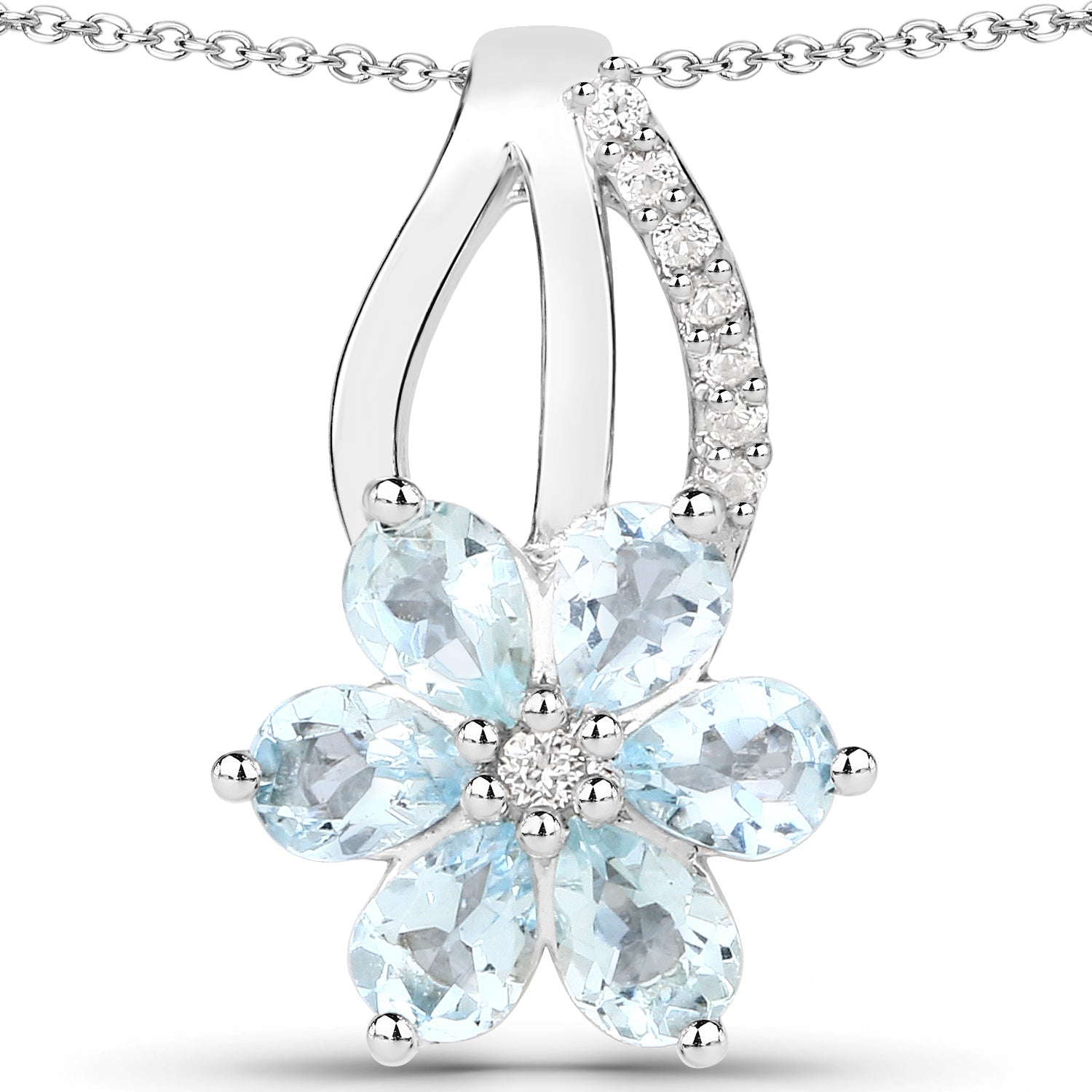 0.78 Carat Genuine Aquamarine and White Topaz .925 Sterling Silver Pendant  DestGlow