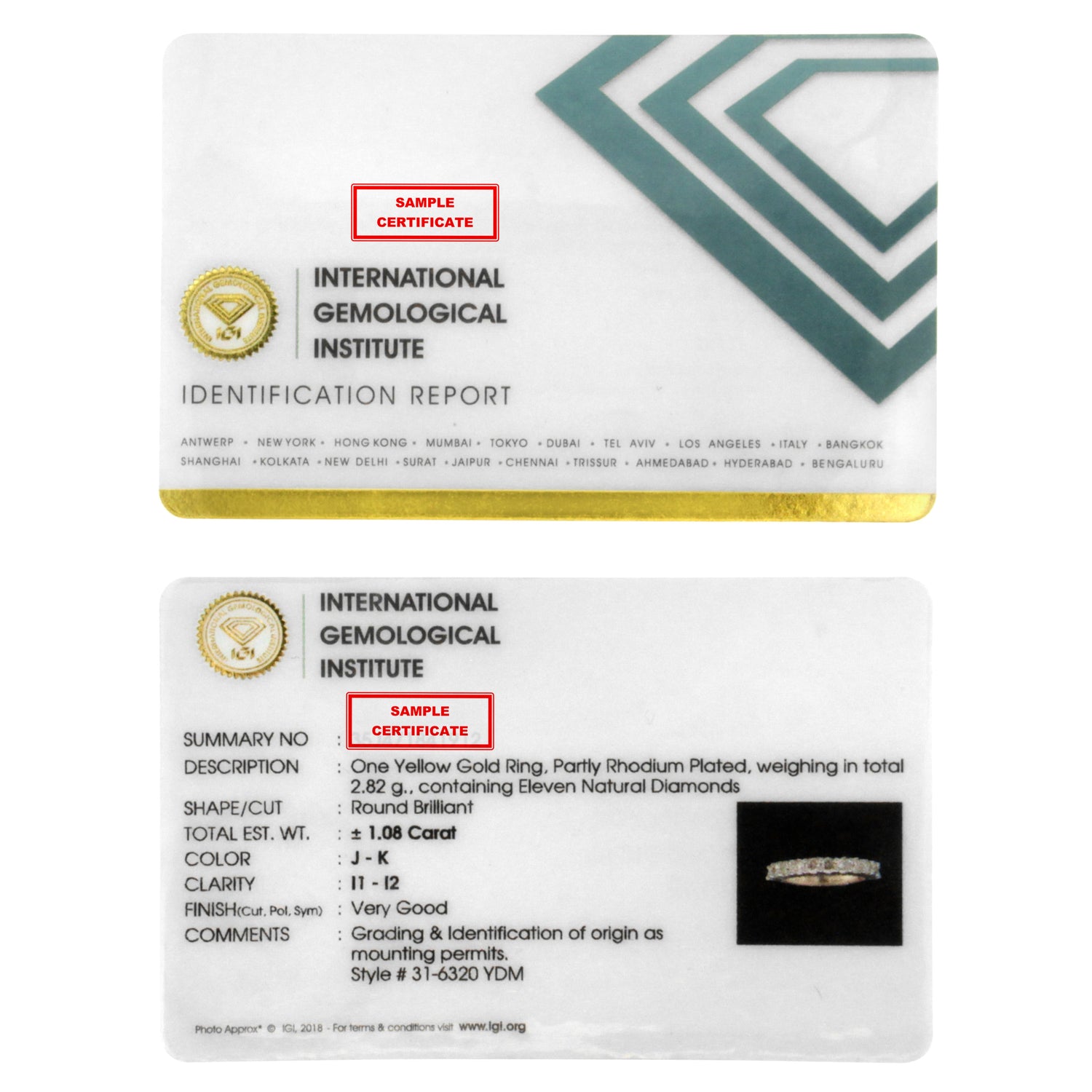 IGI Certified 1.0 Cttw Diamond 10K Yellow Gold Prong Set Fluted Band Style Wedding Ring (J-K Color, I1-I2 Clarity) - Size 7 by Bids.com